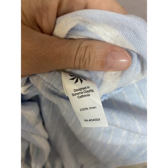 Athleta Womens Linen Shirt Size Large Blue Striped Blouse Casual Top Long Sleeve - Picture 13 of 13